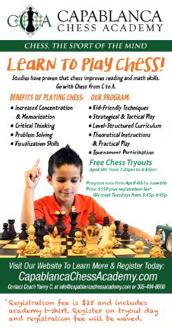 FREE Chess Academy Tryouts Tomorrow at Main Campus from 3:45 pm to 4:45 pm 